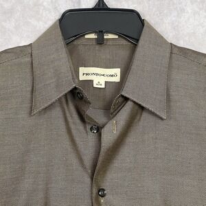 Pronto Uomo Non-Iron 100% Cotton Mens‎ Shirt 16/34-35 Brown Pocket Long Sleeve